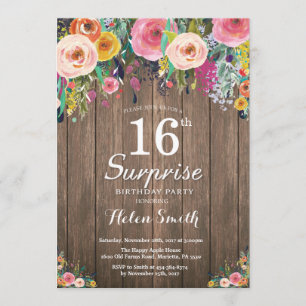 Rustic Floral Surprise 16º Convite de Aniversário