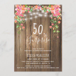 Rustic Floral Surprise 50º Convite de Aniversário