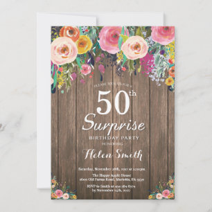 Rustic Floral Surprise 50º Convite de Aniversário