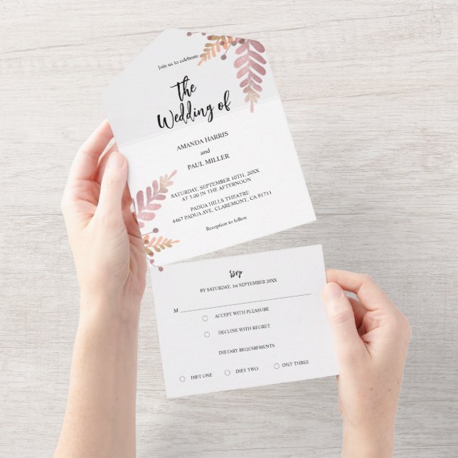 Rustic Floral Tudo Em Um Convite De Casamento (Tearaway)