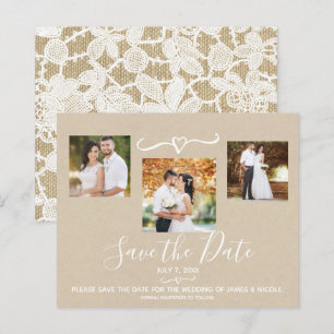 Rustic Floral White Lace Kraft Foto: Salvar a Data