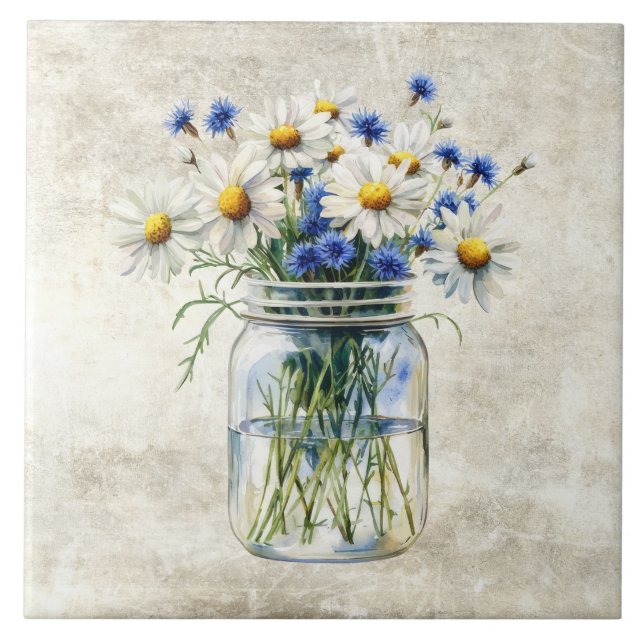 Rustic Flowers Daisies in Vintage Jar  (Frente)