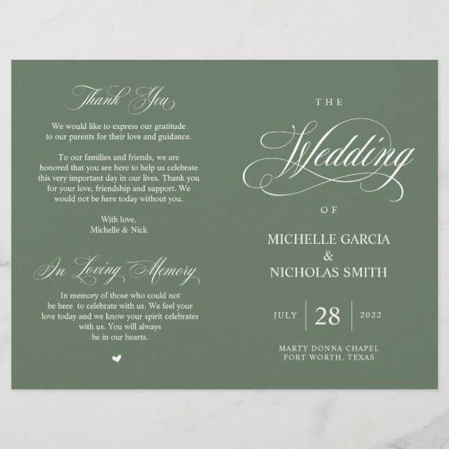 Rustic Forest Sage Green, Programa de Casamento do (Frente)