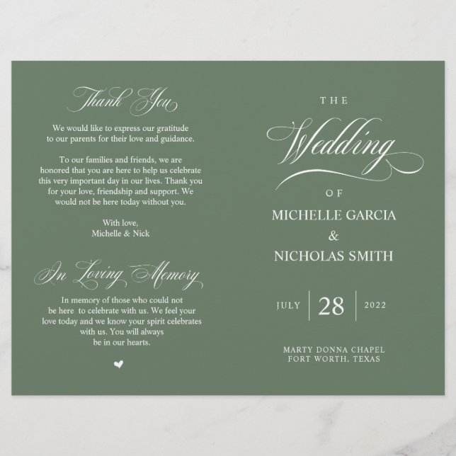 Rustic Forest Sage Green, Programa de Casamento do (Frente)