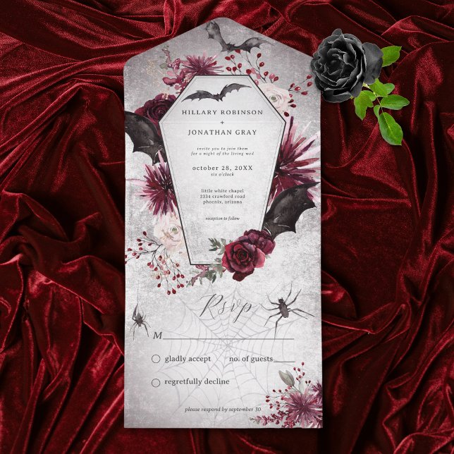 Rustic Gótica Black Burgundy Halloween Sem Janto (Also available with a QR code or with dinner selection options.)
