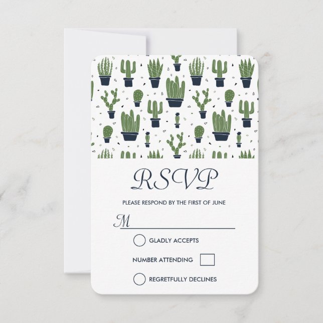 Rustic Green Cactus Pattern Weding RSVP (Frente)