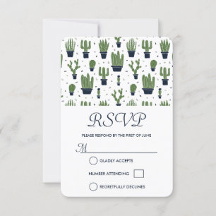 Rustic Green Cactus Pattern Weding RSVP
