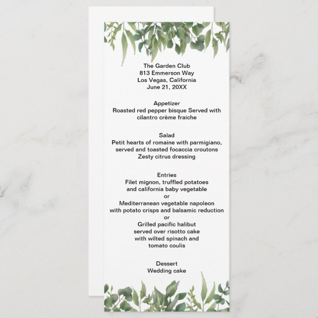 Rustic Green Deixa Greenery Foliage Menu Casamento (Frente/Verso)