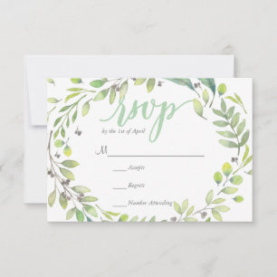 RUSTIC Green Watercolor WREATH deixa RSVP Card