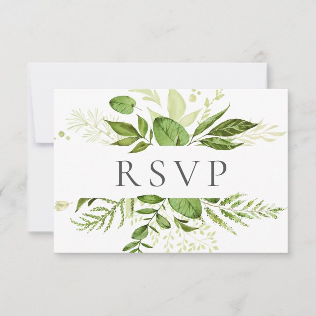 Rustic Green Wedding RSVP Cards Greenery (Frente)
