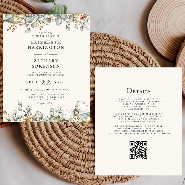 Rustic Greenery Código QR Convite de Casamento (Criador carregado)