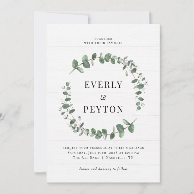 Rustic Greenery Simple Elegant Weditation Convite (Frente)