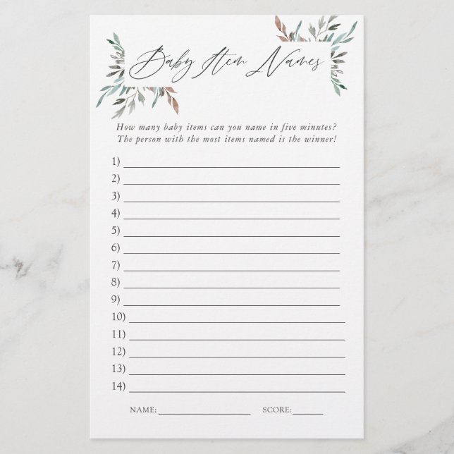 Rustic Greenery Winter Item Name Game (Frente)