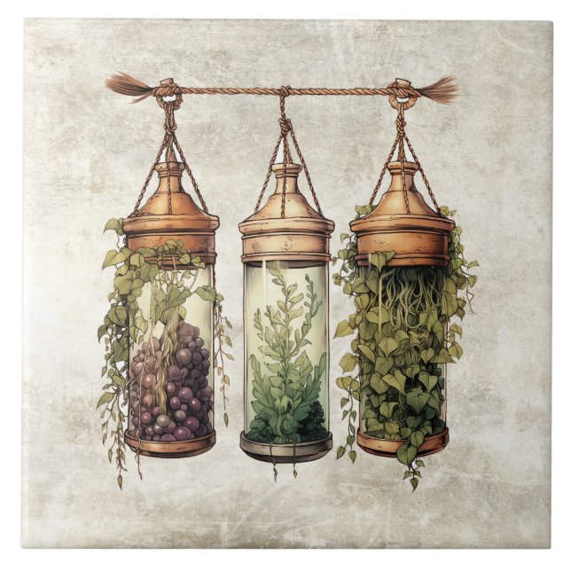 Rustic Hanging Herbs Grapes Watercolors (Frente)