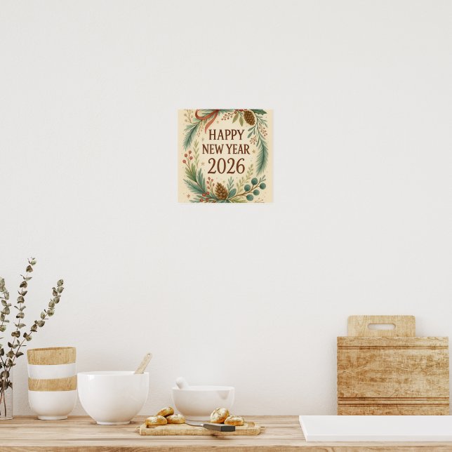rustic happy new year wall poster (Cozinha)