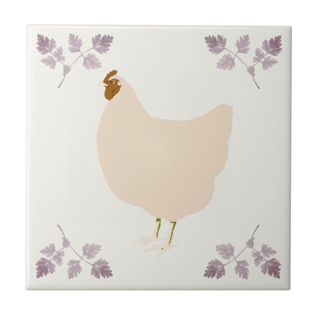 Rustic Hen Chicken and Chervil Herbs Ceramic Tile (Frente)