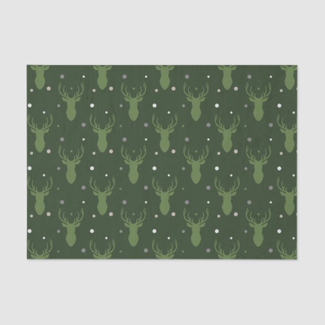 Rustic Holiday Antlers Verdes Papel Tecido (Frente )
