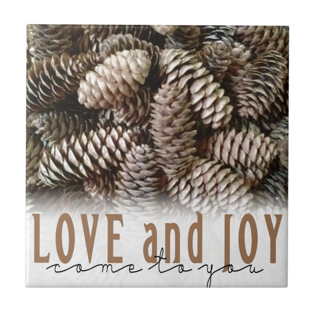 Rustic Holiday Love and Joy Pine Cone (Frente)
