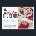 Rustic Holly Feliz e Bright Duas Fotografias no Na<br><div class="desc">Cartão de Natal Rustic Holly e Bright Two - com estilo escrito à mão "Feliz e Brilho" e duas das suas fotos favoritas. O texto de estilo manuscrito diz " Feliz Abençoações de Natal de nossa família para a sua (editável) com seu nome de família, nomes de membros da família...</div>