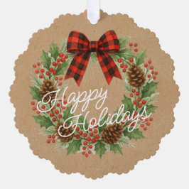 Rustic Holly Wreath Red Black Checking Arco