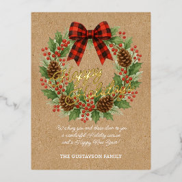 Rustic Holly Wreath Red Black Checking Arco Dourad