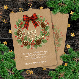 Rustic Holly Wreath Red Black Checking Arco Dourad