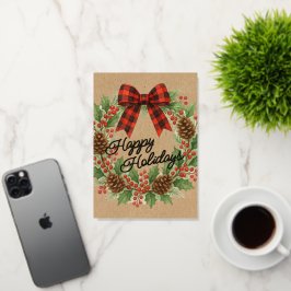 Rustic Holly Wreath Red Black Checking Arco Dourad