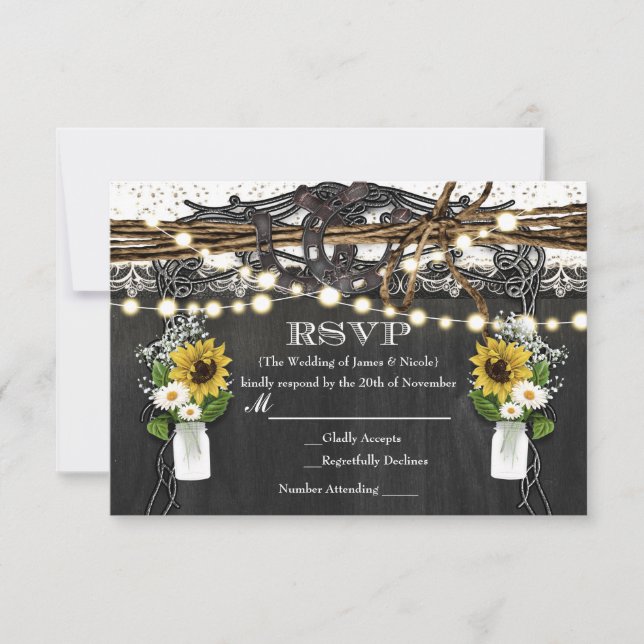Rustic Horsferes & Flores Country Wedding RSVP (Frente)