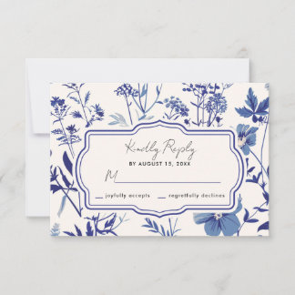 Rustic Indigo Blue Wildflower Weding RSVP