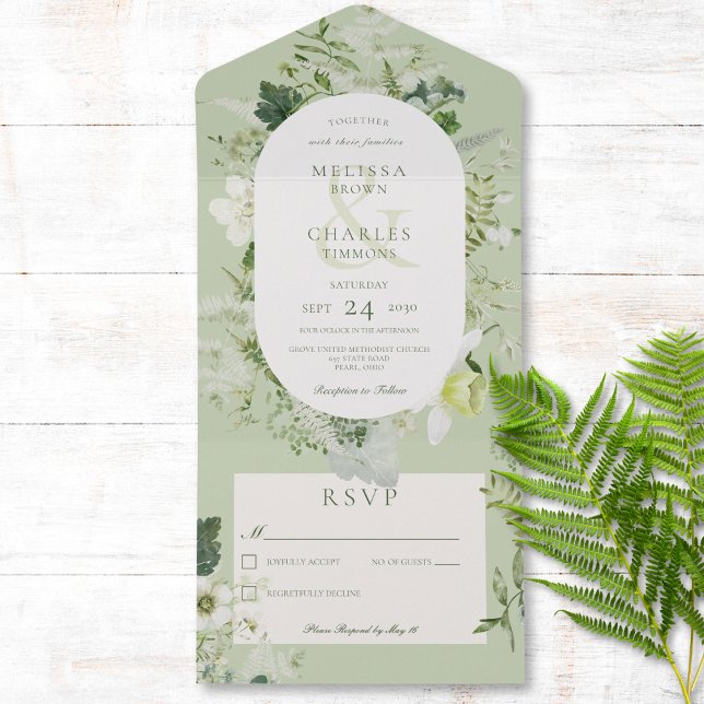 Rustic Ivy Ferns & Greenery Sage Green No Janta (Also available with a QR code or with dinner selection options.)