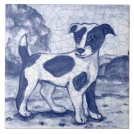 Rustic Jack Russell Terrier Dog Blue Delft Dedham