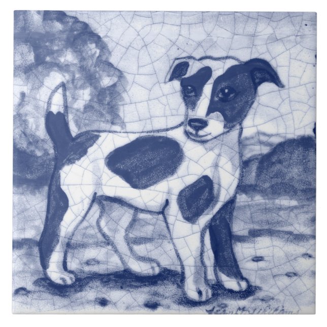 Rustic Jack Russell Terrier Dog Blue Delft Dedham (Frente)