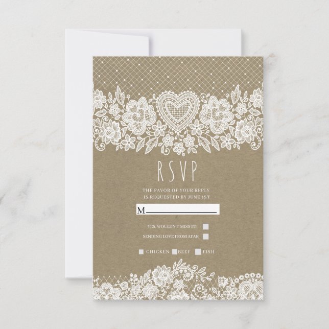 Rustic Kraft & Lace Farmhouse Barn Casamento RSVP (Frente)