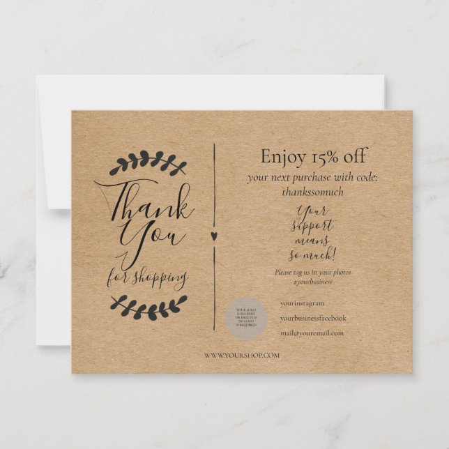 Rustic Kraft Obrigado Por Comprar Desconto (Frente)