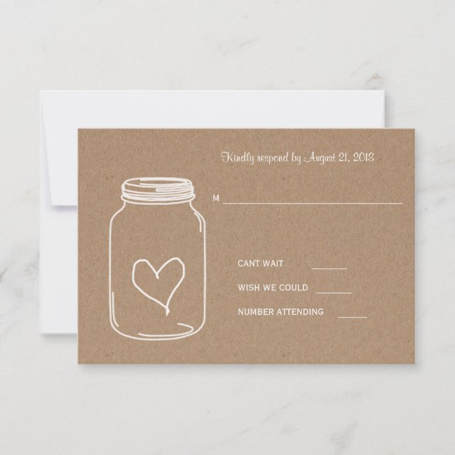 Rustic Kraft Paper Masonjar Heart Wedt RSVP (Frente)