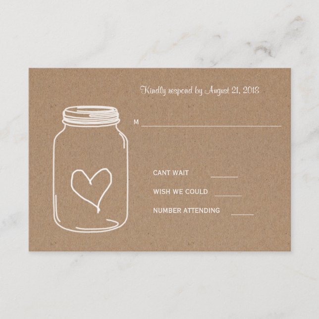 Rustic Kraft Paper Masonjar Heart Wedt RSVP (Frente)