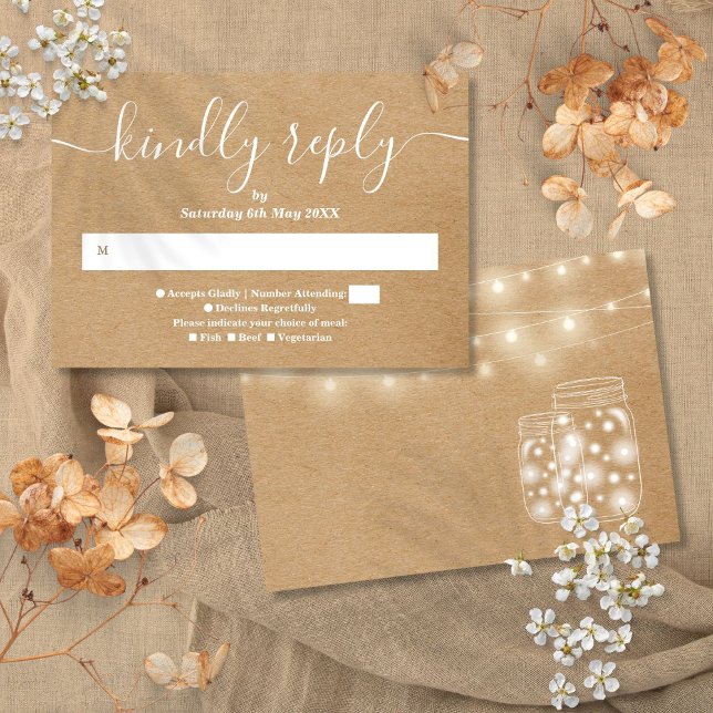 Rustic Kraft String Lights Mason Jars RSVP Card (Rustic Kraft String Lights Mason Jars RSVP Card)