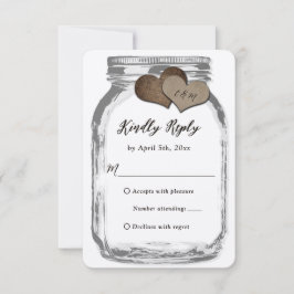 Rustic Kraft Two Hearts Mason Jar Wedding RSVP