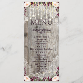 Rustic Lace Jar Wood & String Lights Menu de Casam