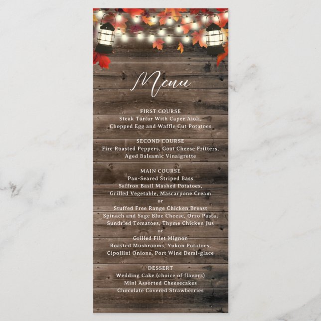 Rustic Lantern Autumn Leaves Fall Wedding Menu (Frente)