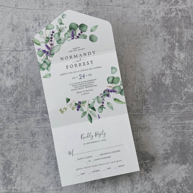 Rustic Lavender and Eucalyptus Wedding (Rustic Lavender and Eucalyptus Wedding All In One Invitation)