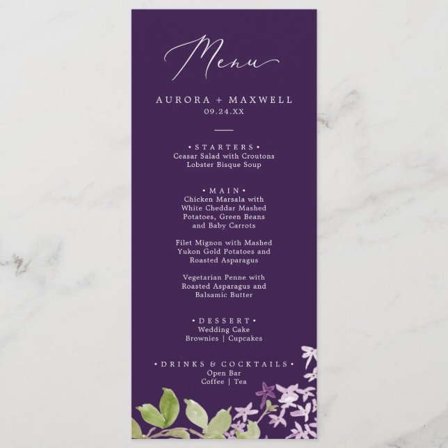 Rustic Lilac | Menu Janto Casamento Roxo (Frente)