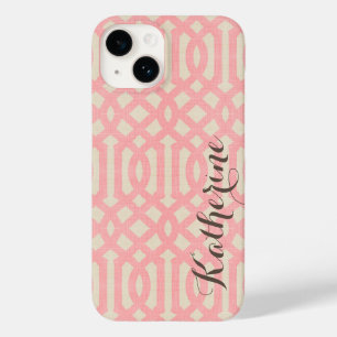Rustic Linen Beige e Pink Trellis Monograma