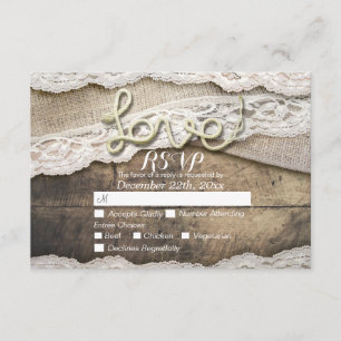 Rustic Love Rope Burlap Lace Casamento RSVP Respos