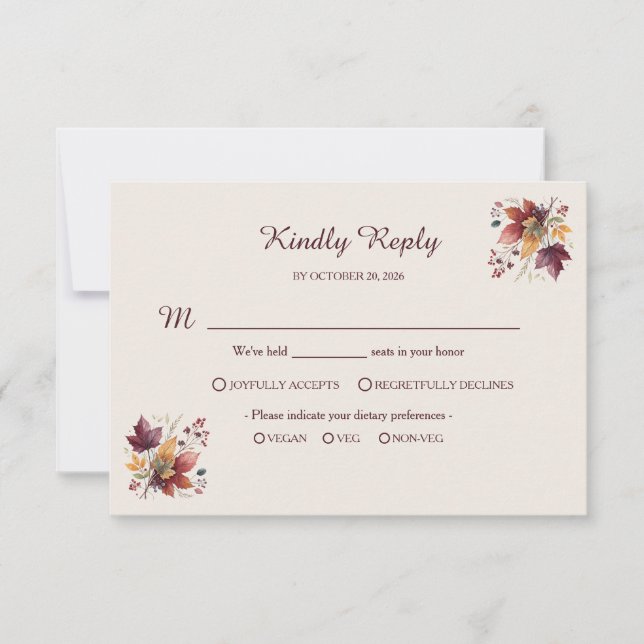 Rustic Maple Leaf Fall Wedding RSVP Card (Frente)