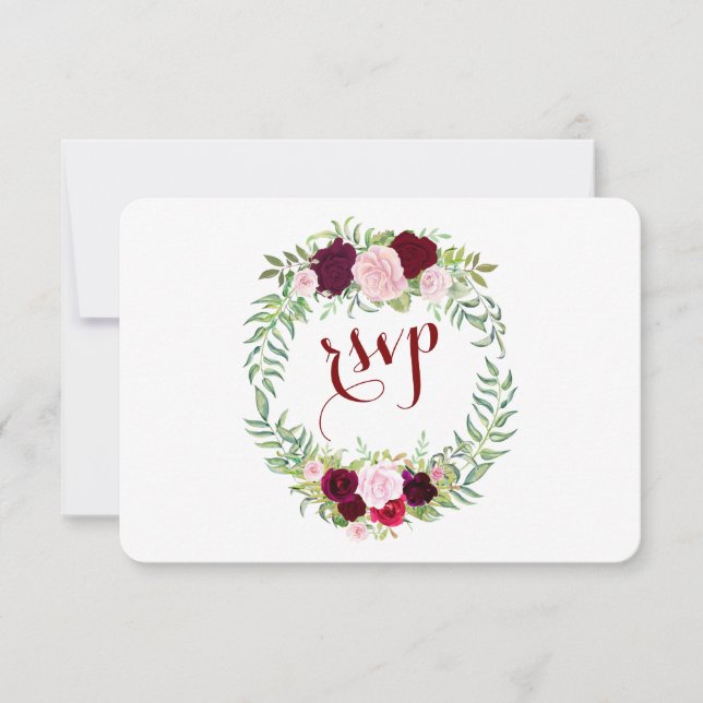 Rustic Marsala Floral Burgundy Casamento RSVP (Frente)