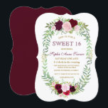 Rustic Marsala Floral Wreath Sweet 16 Convite<br><div class="desc">Rustic Marsala Floral Wreath Burgundy Convite de Aniversário. Este design rústico apresenta lindas flores aquáticas em uma coroa sobre fundo branco. No fundo há um belo fundo de burgundy. Use a ferramenta Personalizar para adicionar suas informações. Para mais,  visite,  por favor,  a minha Coleção Floral de Wreath Burgundy Marsala.</div>
