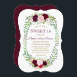 Rustic Marsala Floral Wreath Sweet 16 Convite<br><div class="desc">Rustic Marsala Floral Wreath Burgundy Convite de Aniversário. Este design rústico apresenta lindas flores aquáticas em uma coroa sobre fundo branco. No fundo há um belo fundo de burgundy. Use a ferramenta Personalizar para adicionar suas informações. Para mais,  visite,  por favor,  a minha Coleção Floral de Wreath Burgundy Marsala.</div>