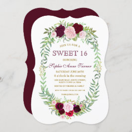 Rustic Marsala Floral Wreath Sweet 16 Convite