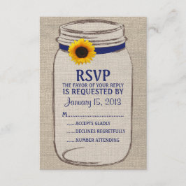 Rustic Mason Jar & Burlap e Sunflower RSVP Card